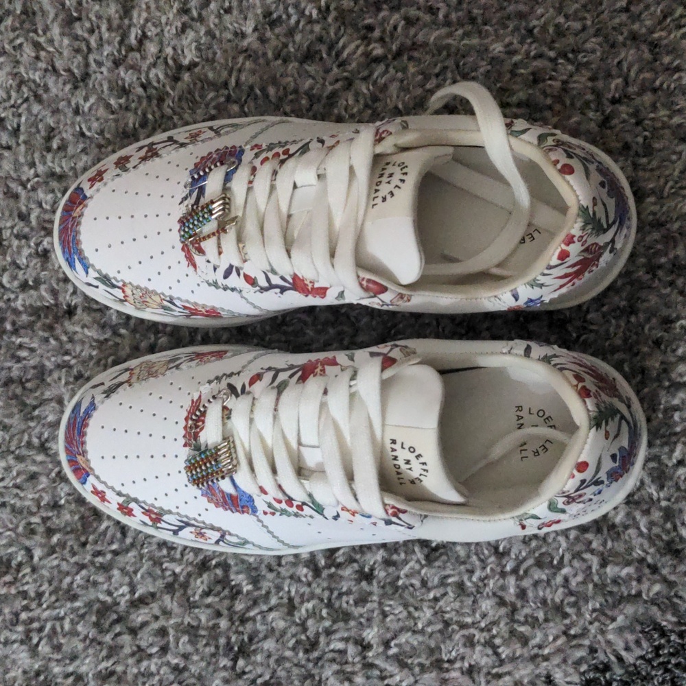 Loeffler Randall Keeley Provincial White Floral Leather Low Top Sneakers Women 8